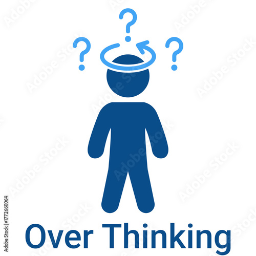 Over Thinking Icon in Duotone Solid Style. Confusion, stress, and complicated thought process symbol. Rumination.