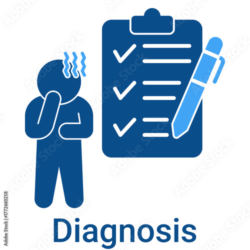 Diagnosis Icon in Duotone Solid Style. Health checkup, medical report, and treatment plan symbol. Healthcare.