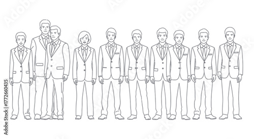 Group of diverse figures in traditional military or ceremonial uniforms facing forward vector