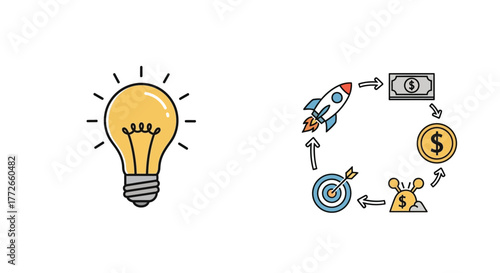 Bright idea inspiring business growth and financial success cycle innovation concept vector