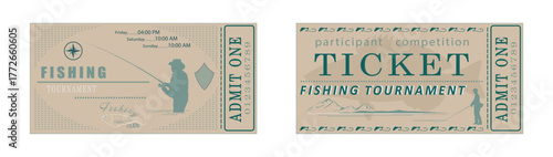 Tickets in retro style for fishing toutnament. Vector illustration	
