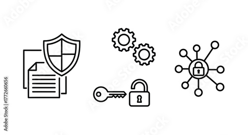 Cyber security concept icons protecting data network access system and digital protection vector