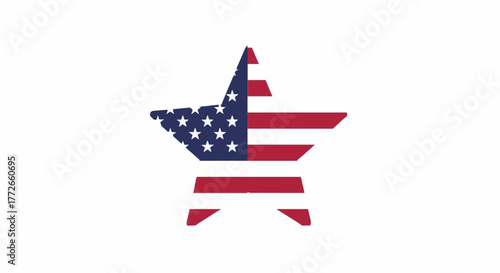 Star badge vector icon, five-pointed star with USA flag pattern, patriotic symbol for Independence Day, flat minimalist style.