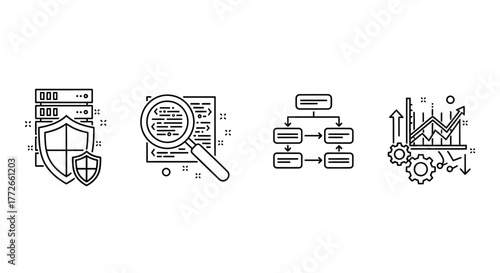 Business analytics and security icons set cloud computing network management data flow charts strategy vector