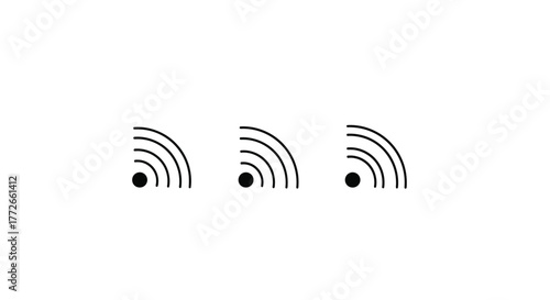 Three stylized wifi signal icons representing connectivity and wireless network strength vector