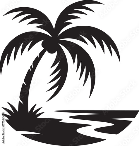 Iconic Palm Tree Silhouette on Tropical Shore Illustration