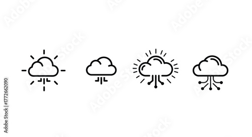 Simple cloud icons representing weather conditions and data transfer vector