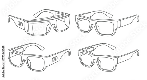 Collection of four modern eyewear styles detailed sketch representations on white vector