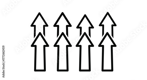 Multiple upward pointing arrows displaying growth progress and directional momentum vector