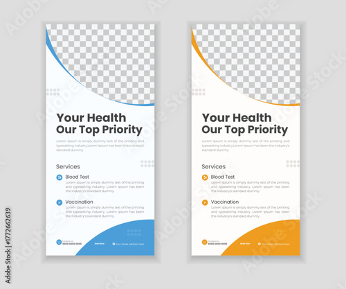 Medical healthcare Dl flyer, rack card, roll-up banner design template