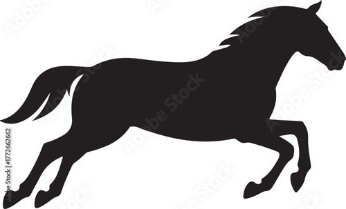 Silhouette of a horse running against white background