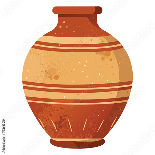 Ancient terracotta amphora with decorative stripes