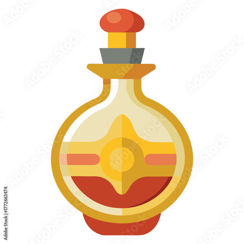Magical potion bottle with golden accents and red liquid