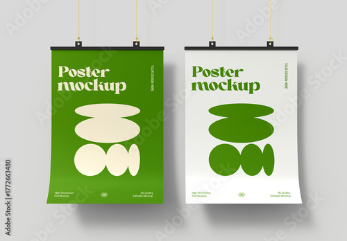 Modern Vertical Wall Hanging Poster Mockup PSD