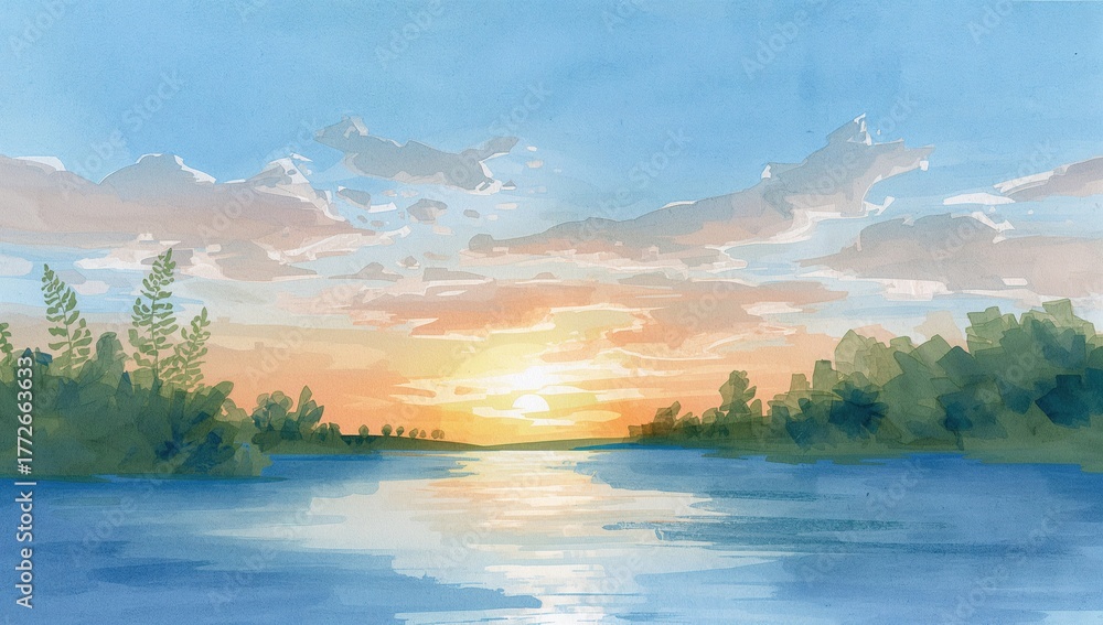 Fototapeta premium Twilight scenes with natural landscapes and azure heavens