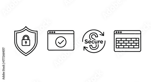 Digital security icons featuring shield lock verified page and keyboard elements vector