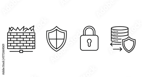 Cybersecurity icons set firewall shield lock database protection digital security concept vector