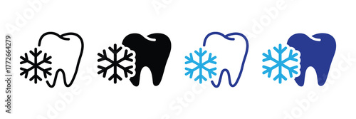 Set of four icons representing a tooth with a snowflake, indicating cold sensitivity