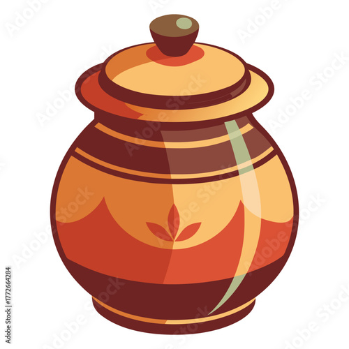 Decorative terracotta pot with lid and floral design