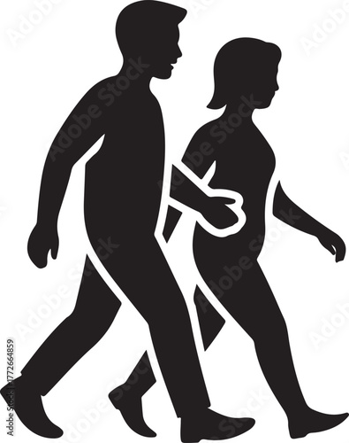 Couple walking together silhouette illustration