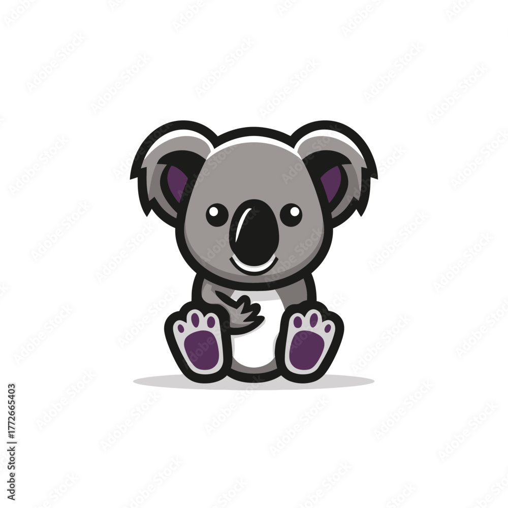 Naklejka premium Cute cartoon koala illustration, adorable Australian marsupial character sitting, simple vector graphic design element