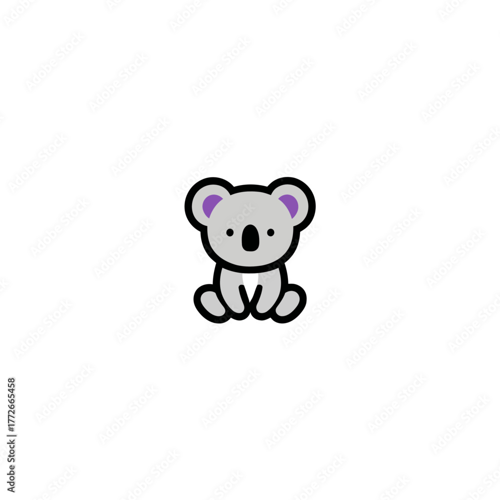 Fototapeta premium Cute Cartoon Koala Bear Icon Illustration. Adorable Vector Graphic of a Sitting Grey Australian Animal Character for Kids Design.