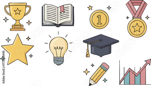Education and Achievement Symbols Representing Knowledge and Success.