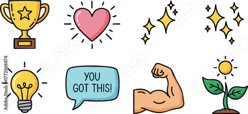 Collection of Motivational and Inspirational Icons for Success and Growth.