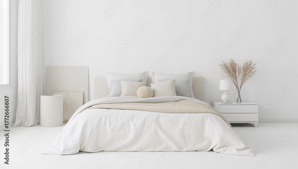 Naklejka premium Cozy bedroom setup featuring sleepwear and soft bedding