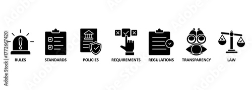 Banner compliance concept. Keywords and pictogram