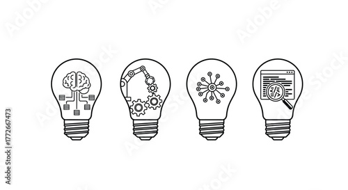 Four conceptual light bulbs representing innovation ideas and technology development in business vector