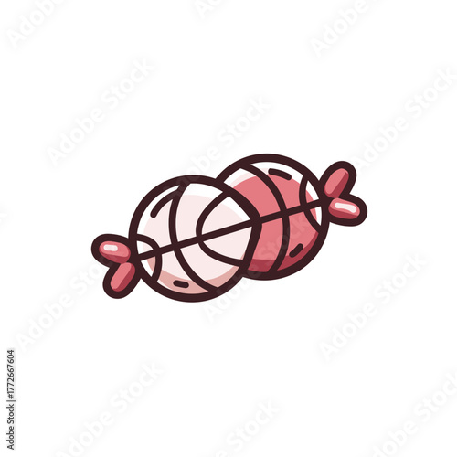 Two wrapped striped candies icon, sweet dessert graphic, delicious treat vector illustration on white background