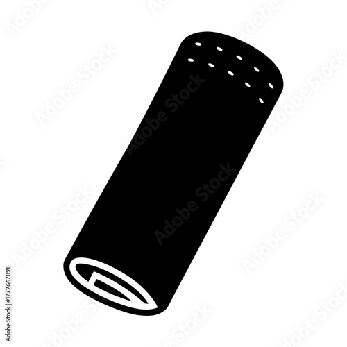 Rolled yoga mat in black color with small perforations, studio shot