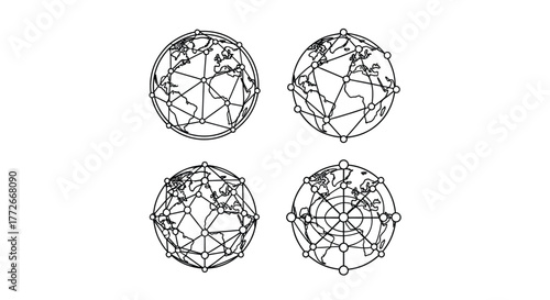 Abstract spheres interconnected network lines geometric shapes digital art vector