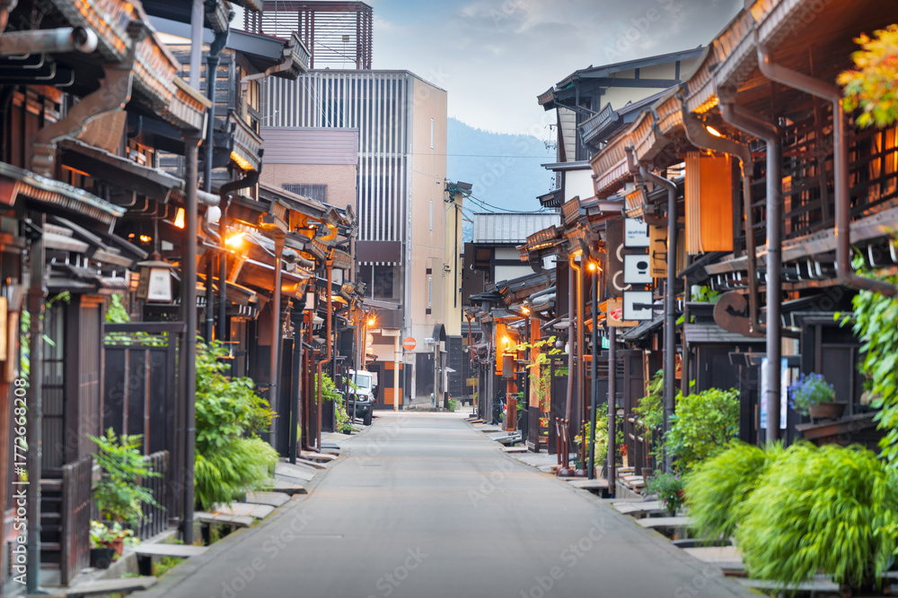 Obraz premium Takayama, Japan at the historic Sannomachi Street