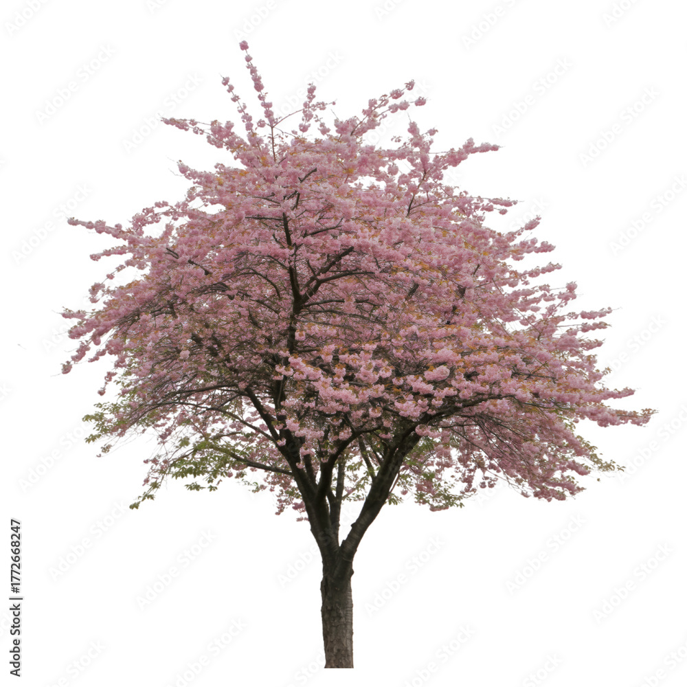 Fototapeta premium A single blooming cherry blossom tree on transparent background
