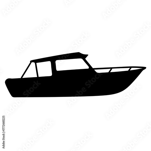 Silhouette of a cabin cruiser boat with distinct cabin roof and details
