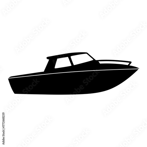 Sleek silhouette of a speedboat, maritime vessel with defined cabin structure