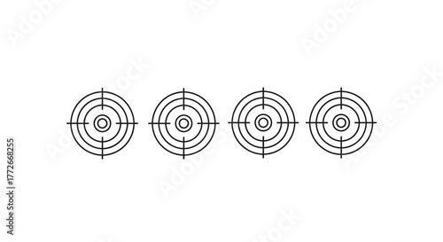 Four circular target symbols with crosshairs and concentric rings in a row vector