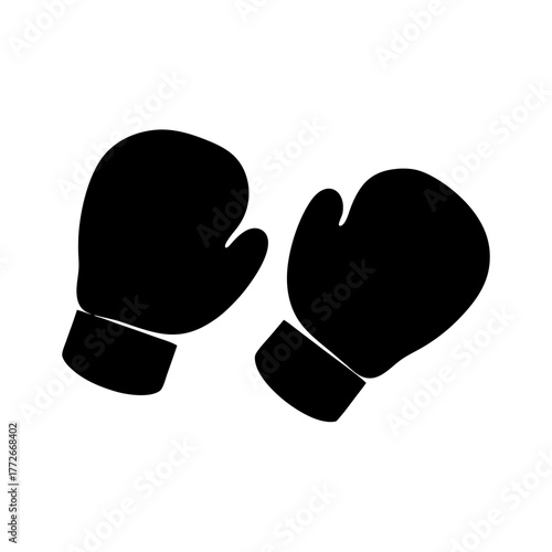 Two black boxing gloves depicted in silhouette on a white background