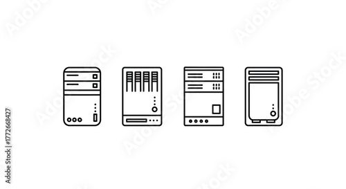 Four hand drawn computer tower icons representing different server or pc designs vector