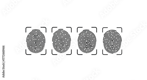 Four identical fingerprints in a row for security identification and biometric authentication vector