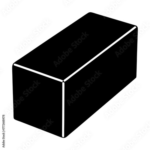 Isometric black block with rounded edges, minimalist design element for graphics