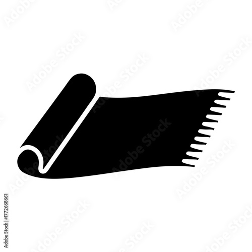 Black and white drawing of a rolled up rug or carpet image