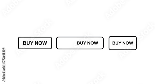 Set of three modern 'buy now' buttons with subtle variations for website design and e-commerce vector