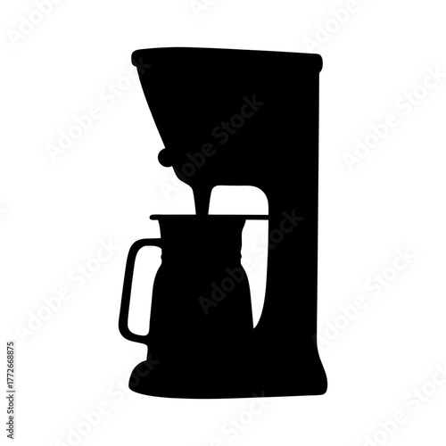 Silhouette of a drip coffee maker pouring coffee into a glass carafe
