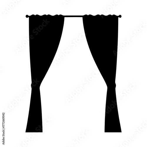 Elegant Black Curtains Silhouetted Against a White Backdrop with Rod