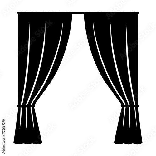 Black curtains illustration displaying interior decor and window dressing design