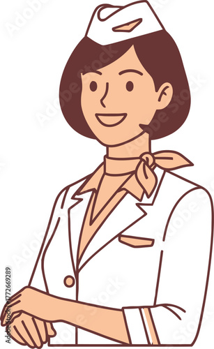 Flight attendant in blue uniform on a blue background design illustration