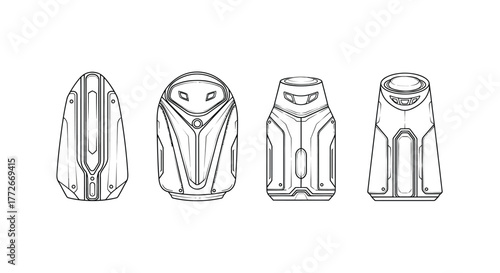 Set of four abstract primitive sculptures stylized figures with unique facial features and textures vector